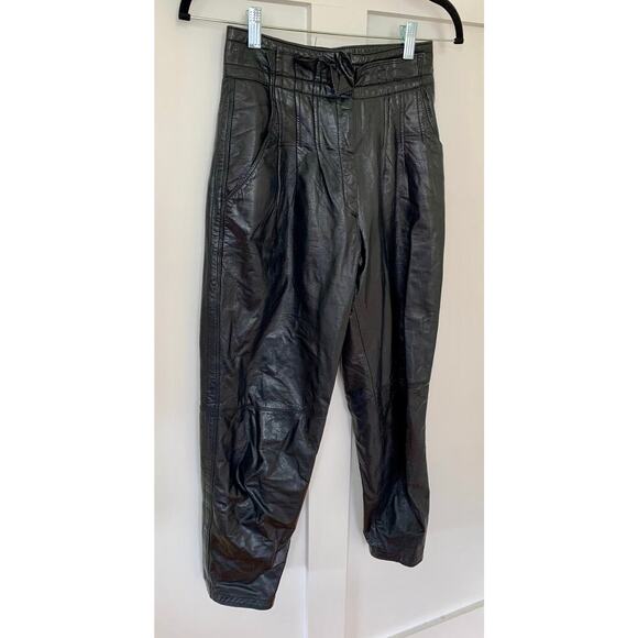 Toffs Leather Pants in Black Size 4P Petite Zip Fly Pleated Tapered Leg Lined - Picture 3 of 5